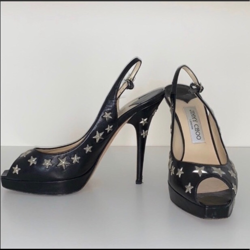 Jimmy choo star studded platform heels rare black